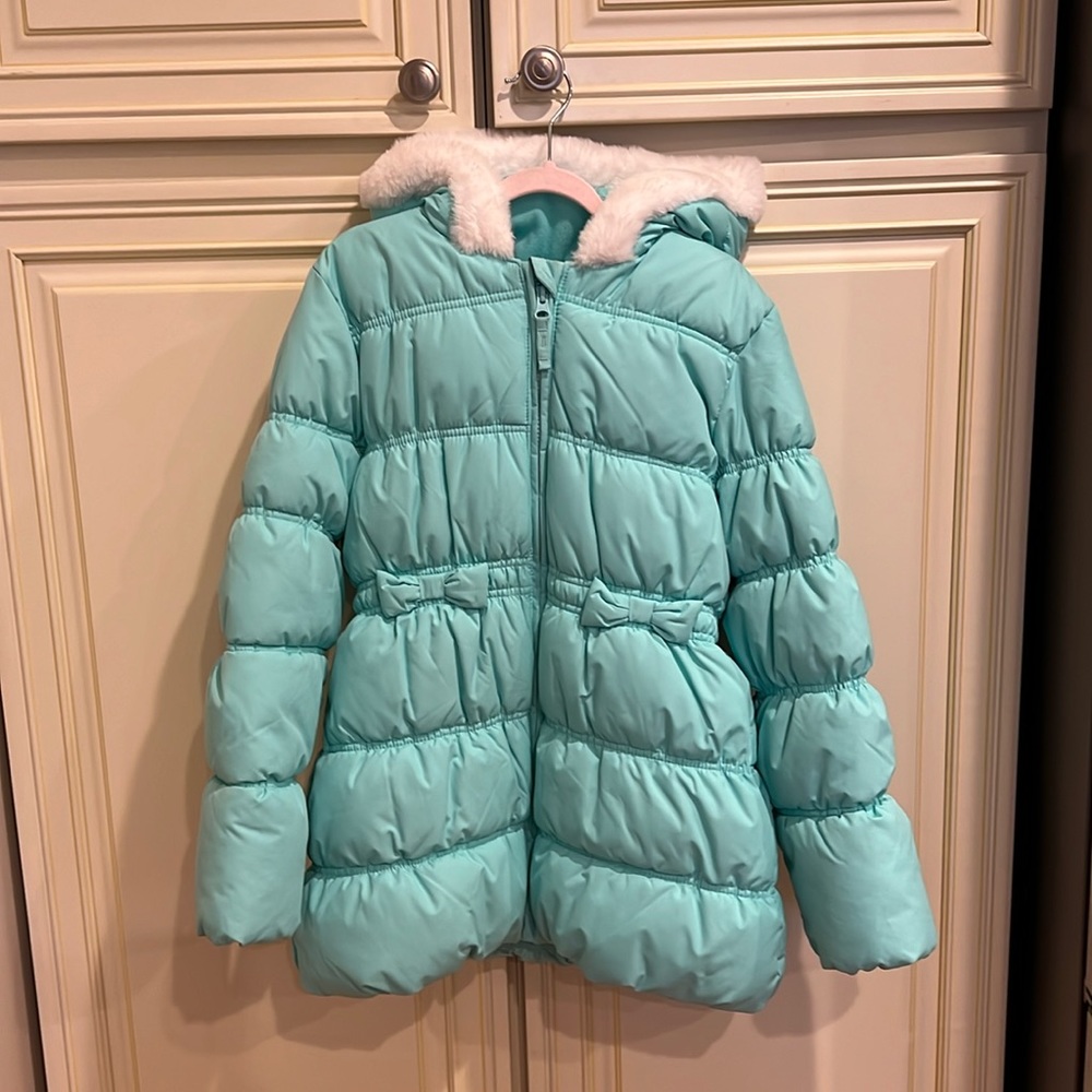 Gymboree Girls Bow Puffer Jacket - Polar Party - Mint Tint